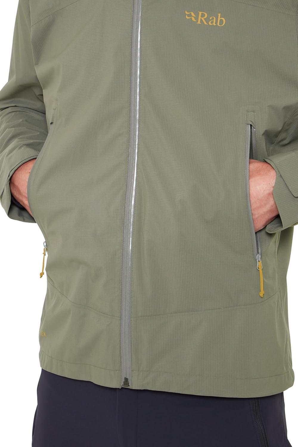 imageRab Mens Downpour Light Jacket Lightweight Waterproof Hooded Coat for Hiking ampamp TrekkingLight Khaki