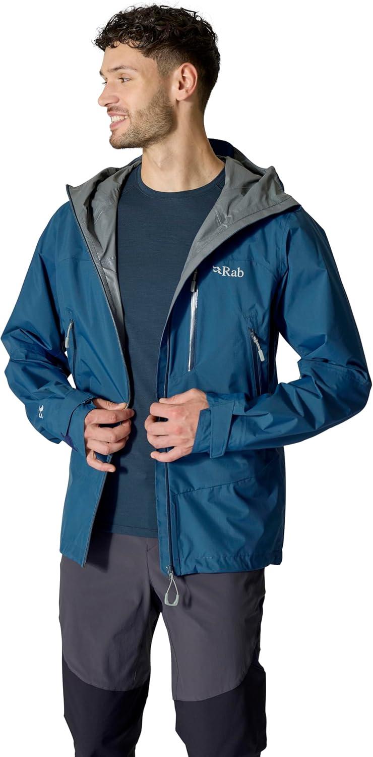 imageRab Mens Downpour Mountain Jacket Lightweight Waterproof Hooded Coat for Hiking ampamp TrekkingTempest Blue