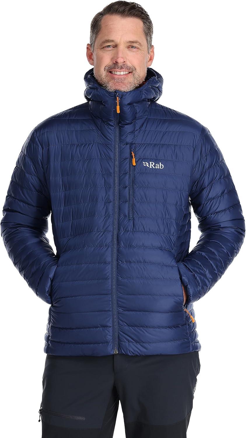 imageRab Mens Microlight Alpine 700Fill Down Hooded Puffer Jacket for Hiking ampamp SkiingDeep Ink Marmalade