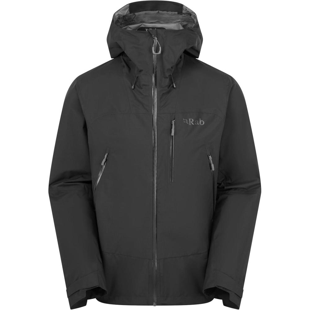 imageRab Mens Downpour Mountain Jacket  Lightweight Waterproof Hooded Coat for Hiking ampamp TrekkingBlack