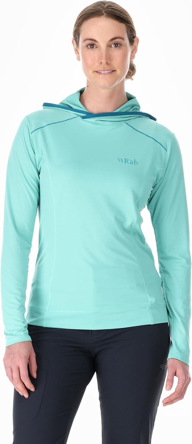 imageRab Womens Force Hoody Lightweight LongSleeve Hooded Baselayer Shirt for Hiking Climbing amp Trail RunningMeltwater