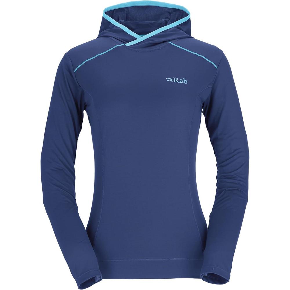 imageRab Womens Force Hoody Lightweight LongSleeve Hooded Baselayer Shirt for Hiking Climbing amp Trail RunningNightfall Blue