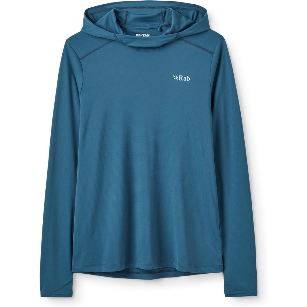 imageRab Womens Force Hoody  Lightweight LongSleeve Hooded Baselayer Shirt for Hiking Climbing amp Trail RunningTempest Blue