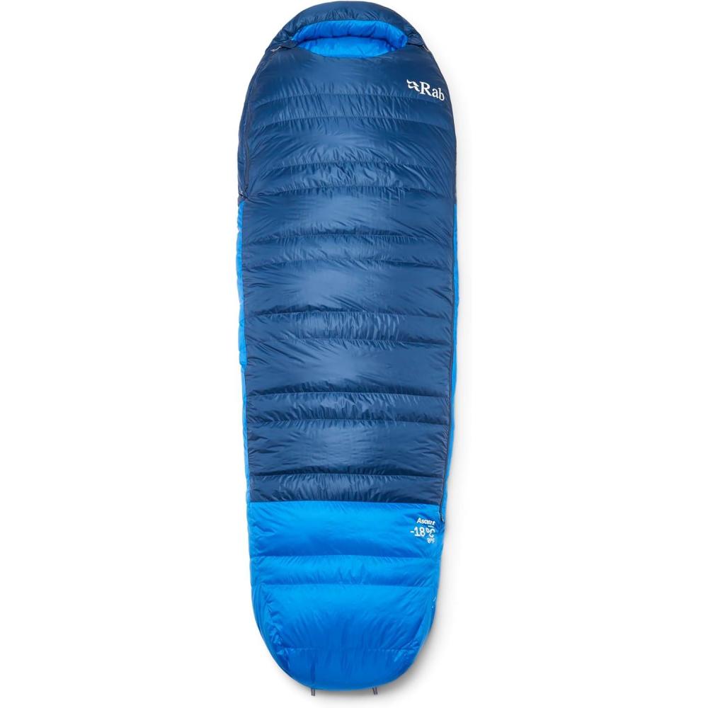 imageRab Mens Ascent Down Sleeping Bag  Lightweight Warm Mummy Sleep Sack for Camping amp BackpackingTempest BlueMaya Blue