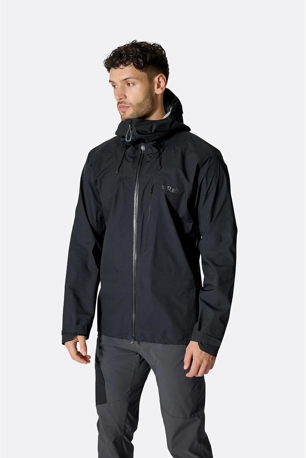 imageRab Mens Firewall Alpine Jacket Ultralight Waterproof Hooded Coat for Climbing amp HikingBlack