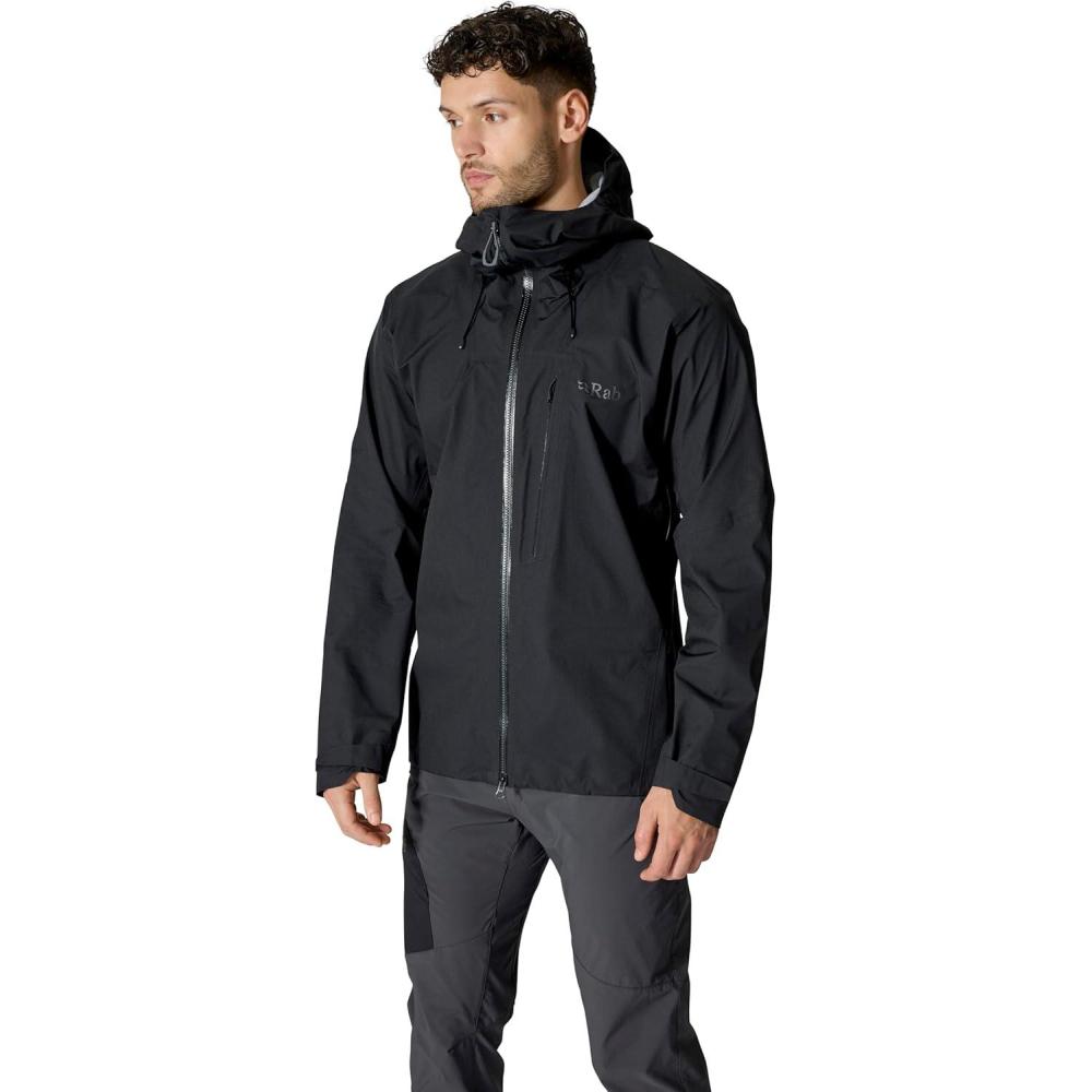 imageRab Mens Firewall Alpine Jacket Ultralight Waterproof Hooded Coat for Climbing amp HikingBlack