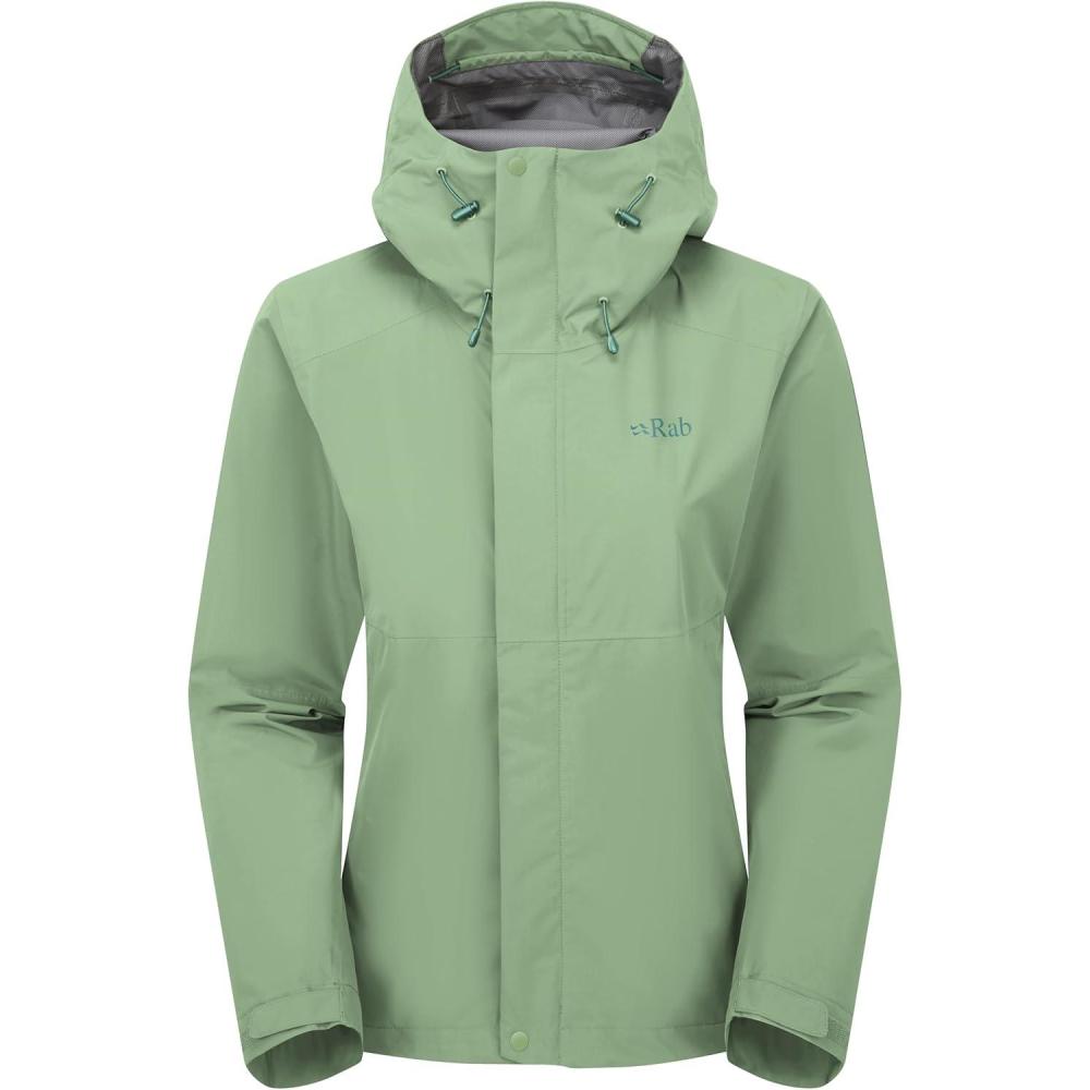 imageRab Womens Downpour Jacket Lightweight Waterproof Hooded Coat for Hiking amp TrekkingFig Green