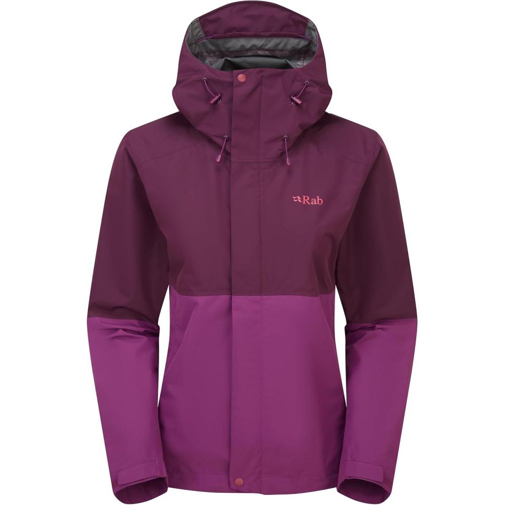 imageRab Womens Downpour Jacket  Lightweight Waterproof Hooded Coat for Hiking amp TrekkingMulberryPlum