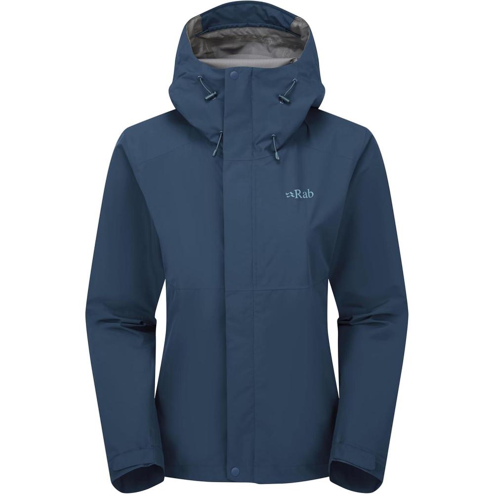 imageRab Womens Downpour Jacket Lightweight Waterproof Hooded Coat for Hiking amp TrekkingTempest Blue