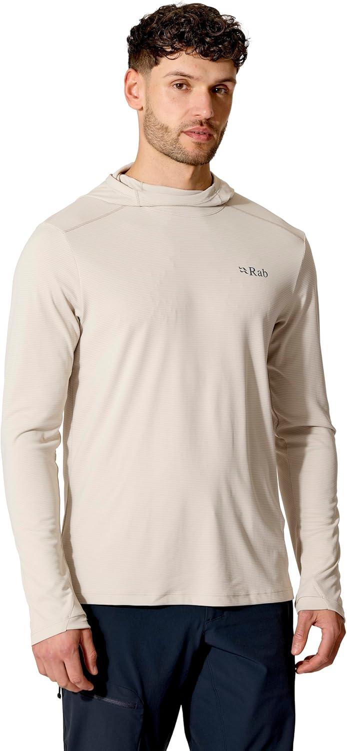 imageRab Mens Force Hoody Lightweight LongSleeve Hooded Baselayer Shirt for Hiking Climbing amp Trail RunningPebble