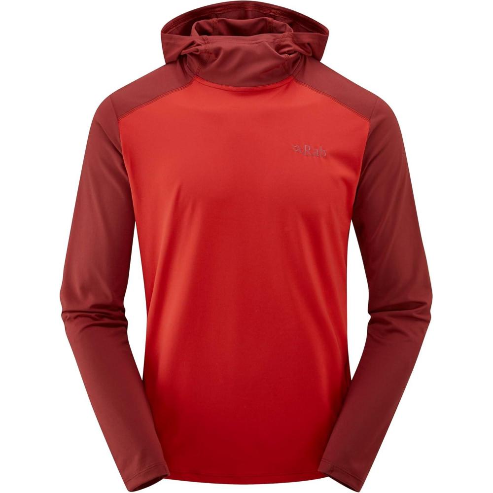 imageRab Mens Force Hoody  Lightweight LongSleeve Hooded Baselayer Shirt for Hiking Climbing amp Trail RunningAscent RedOxblood Red