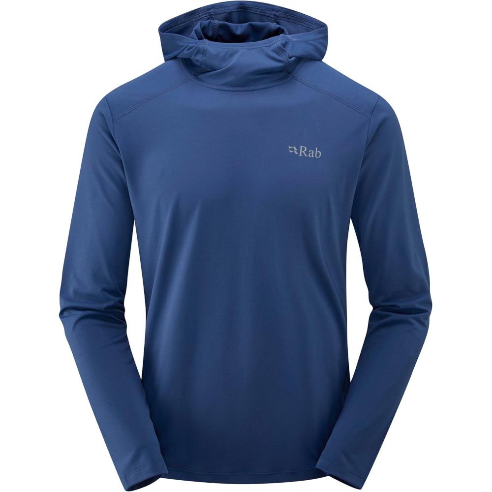 imageRab Mens Force Hoody  Lightweight LongSleeve Hooded Baselayer Shirt for Hiking Climbing amp Trail RunningNightfall Blue