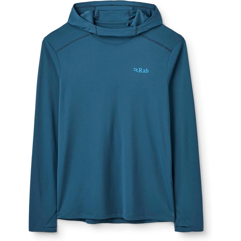 imageRab Mens Force Hoody Lightweight LongSleeve Hooded Baselayer Shirt for Hiking Climbing amp Trail RunningTempest Blue