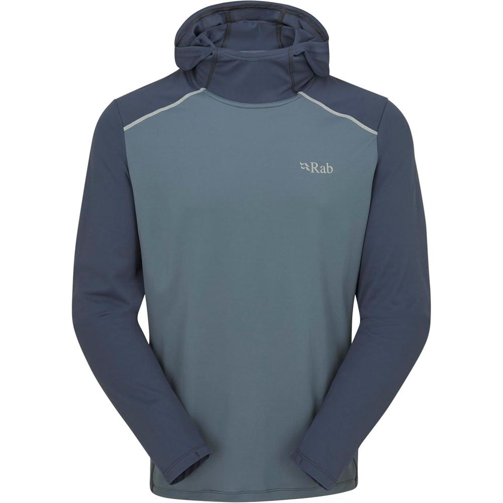 imageRab Mens Force Hoody  Lightweight LongSleeve Hooded Baselayer Shirt for Hiking Climbing amp Trail RunningTempest BlueOrion Blue